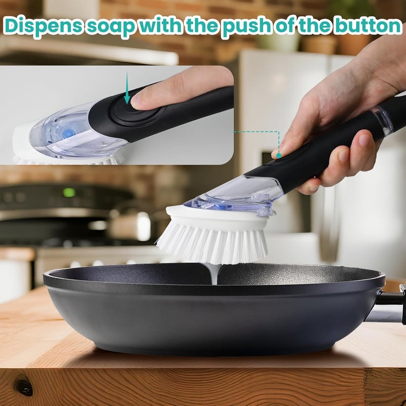 Pamrack Soap Dispensing Dish Brush, Dish Scrub Brush with Soap Dispenser, Dish Soap Brush for Dishes, Pans, Sink, Pots - Image 2